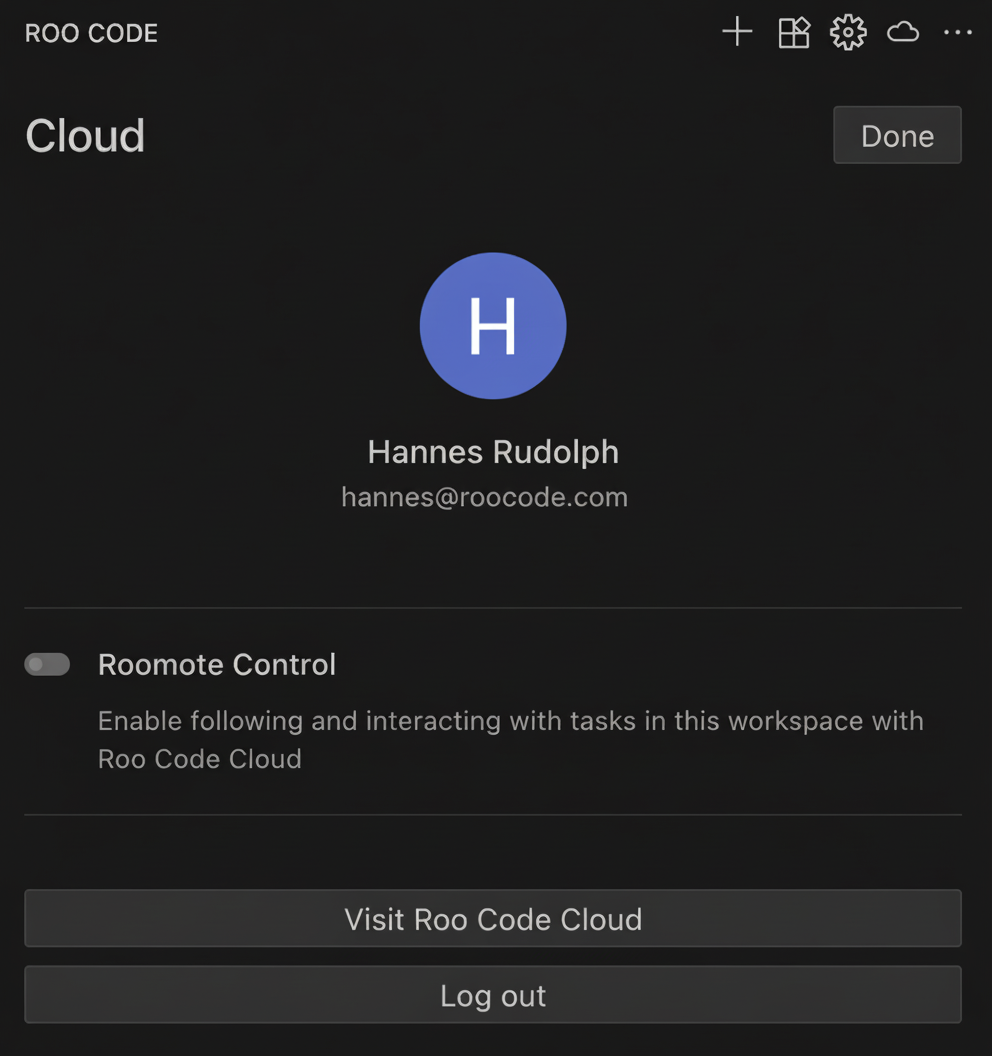 Successfully connected Roo Code Cloud account
