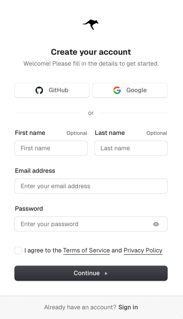Roo Code Cloud signup form